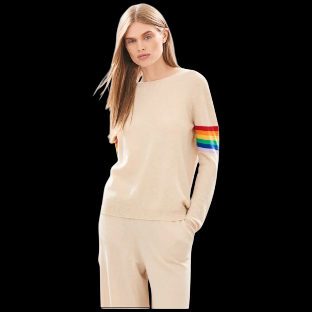 EUC Jumper 1234 Rainbow Arms 100% Cashmere Crew in Oatmeal MSRP $350 Size 2 or S